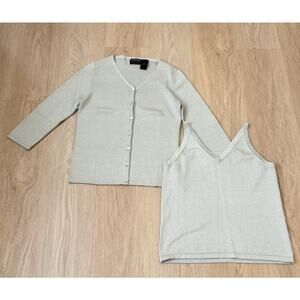 Liz Claiborne Silk Cardigan woman’s button up Sweater & tank Sage Small Petite